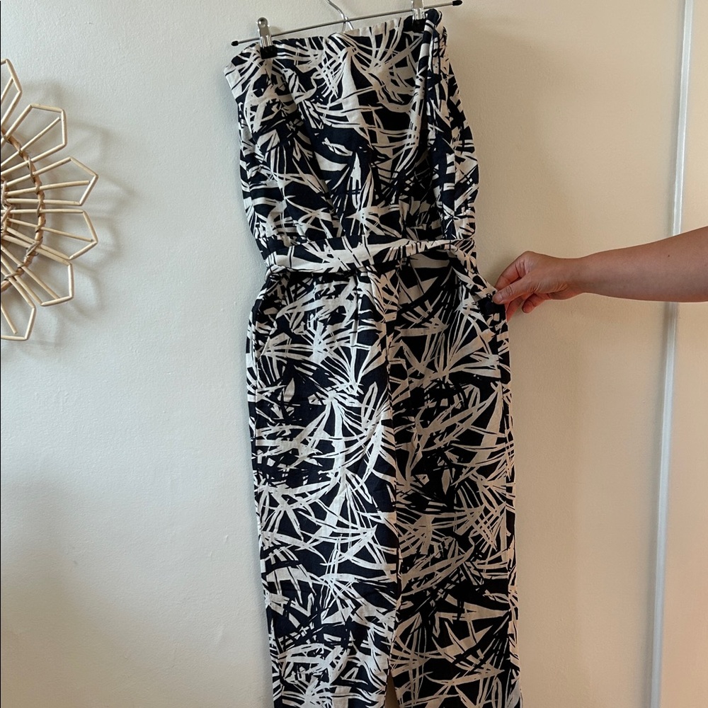 LOFT Black and White Tropical Jumpsuit